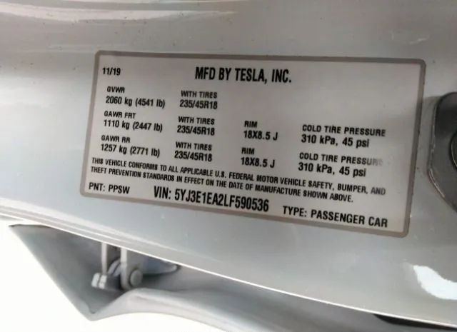 Photo 8 VIN: 5YJ3E1EA2LF590536 - TESLA MODEL 3 