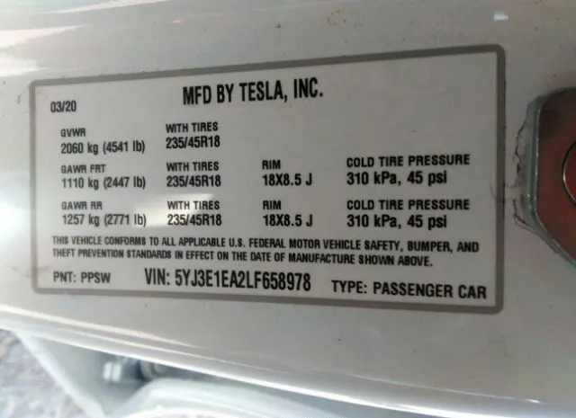 Photo 8 VIN: 5YJ3E1EA2LF658978 - TESLA MODEL 3 