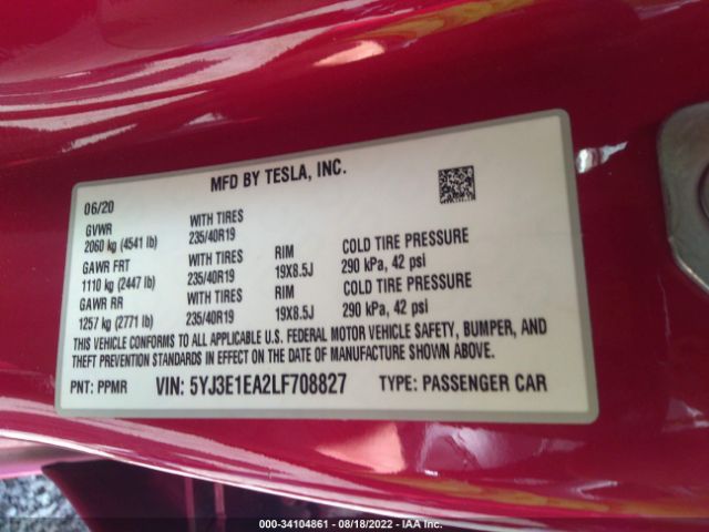 Photo 8 VIN: 5YJ3E1EA2LF708827 - TESLA MODEL 3 