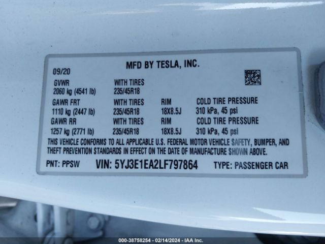 Photo 8 VIN: 5YJ3E1EA2LF797864 - TESLA MODEL 3 