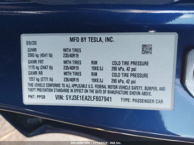 Photo 8 VIN: 5YJ3E1EA2LF807941 - TESLA MODEL 3 