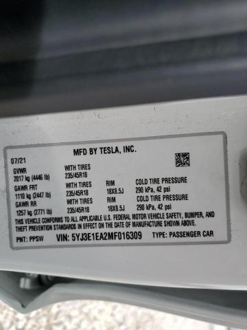 Photo 9 VIN: 5YJ3E1EA2MF016309 - TESLA MODEL 3 