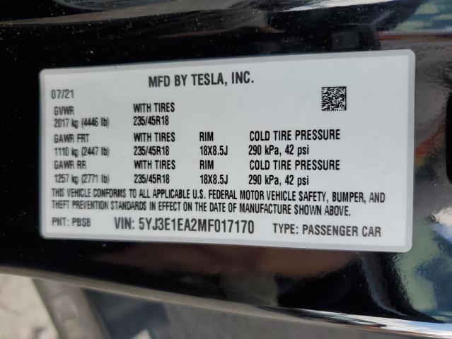 Photo 11 VIN: 5YJ3E1EA2MF017170 - TESLA MODEL 3 