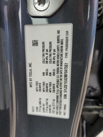 Photo 11 VIN: 5YJ3E1EA2MF047561 - TESLA MODEL 3 