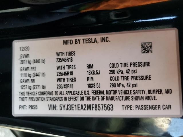 Photo 11 VIN: 5YJ3E1EA2MF857563 - TESLA MODEL 3 