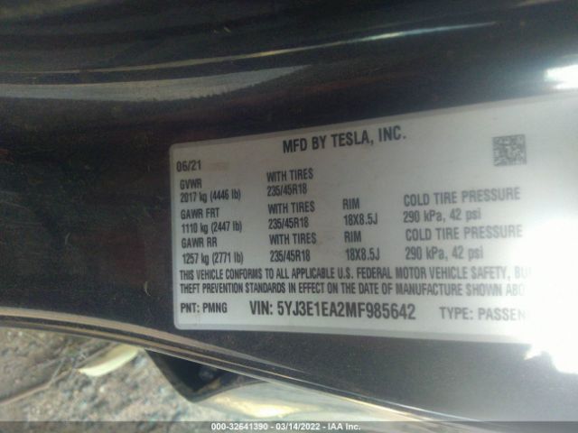 Photo 8 VIN: 5YJ3E1EA2MF985642 - TESLA MODEL 3 