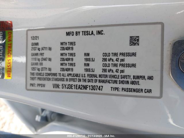 Photo 8 VIN: 5YJ3E1EA2NF130747 - TESLA MODEL 3 