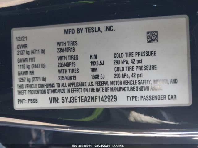 Photo 8 VIN: 5YJ3E1EA2NF142929 - TESLA MODEL 3 