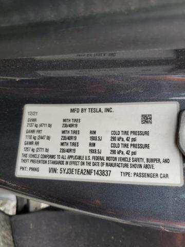 Photo 11 VIN: 5YJ3E1EA2NF143837 - TESLA MODEL 3 