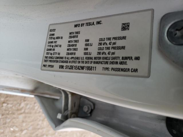 Photo 11 VIN: 5YJ3E1EA2NF195811 - TESLA MODEL 3 