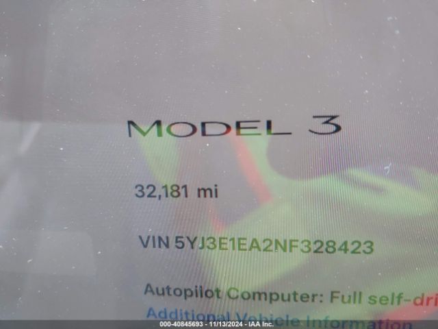 Photo 6 VIN: 5YJ3E1EA2NF328423 - TESLA MODEL 3 