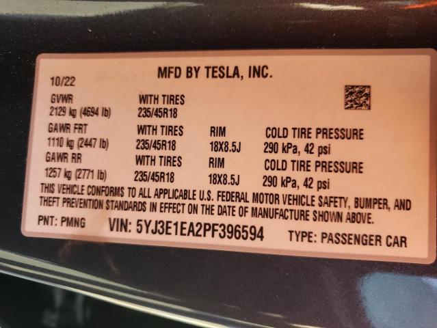 Photo 12 VIN: 5YJ3E1EA2PF396594 - TESLA MODEL 3 