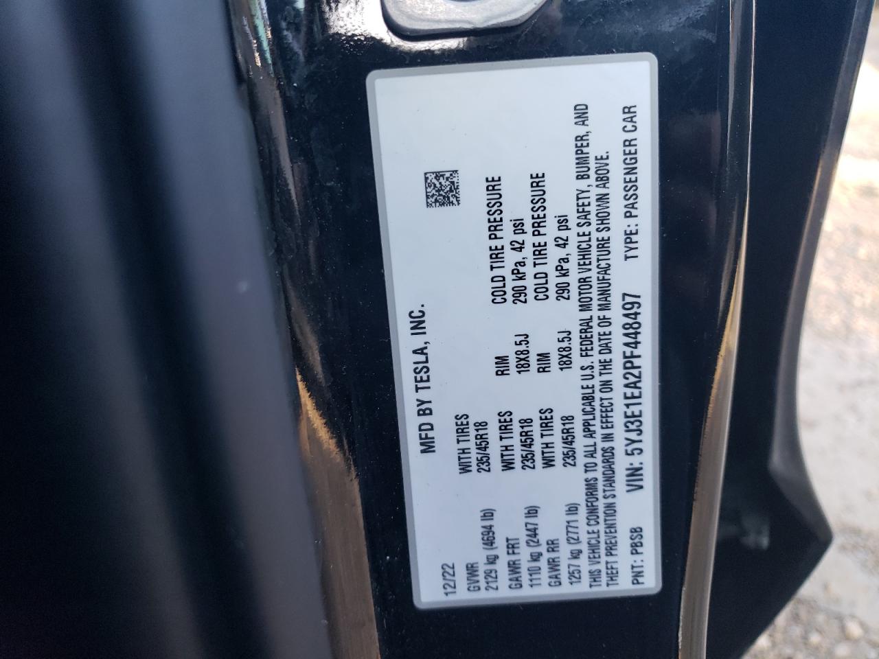 Photo 11 VIN: 5YJ3E1EA2PF448497 - TESLA MODEL 3 