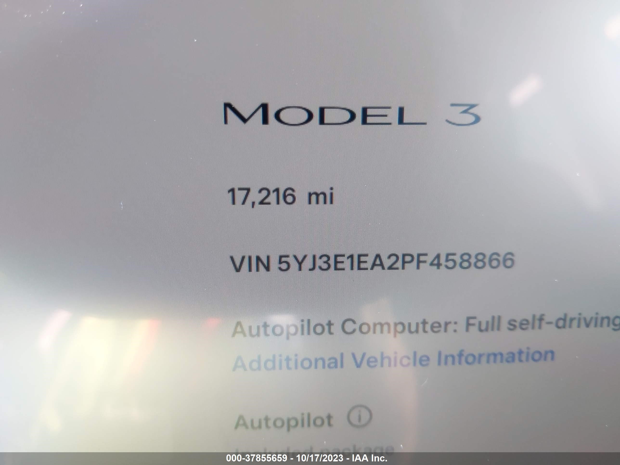 Photo 14 VIN: 5YJ3E1EA2PF458866 - TESLA MODEL 3 