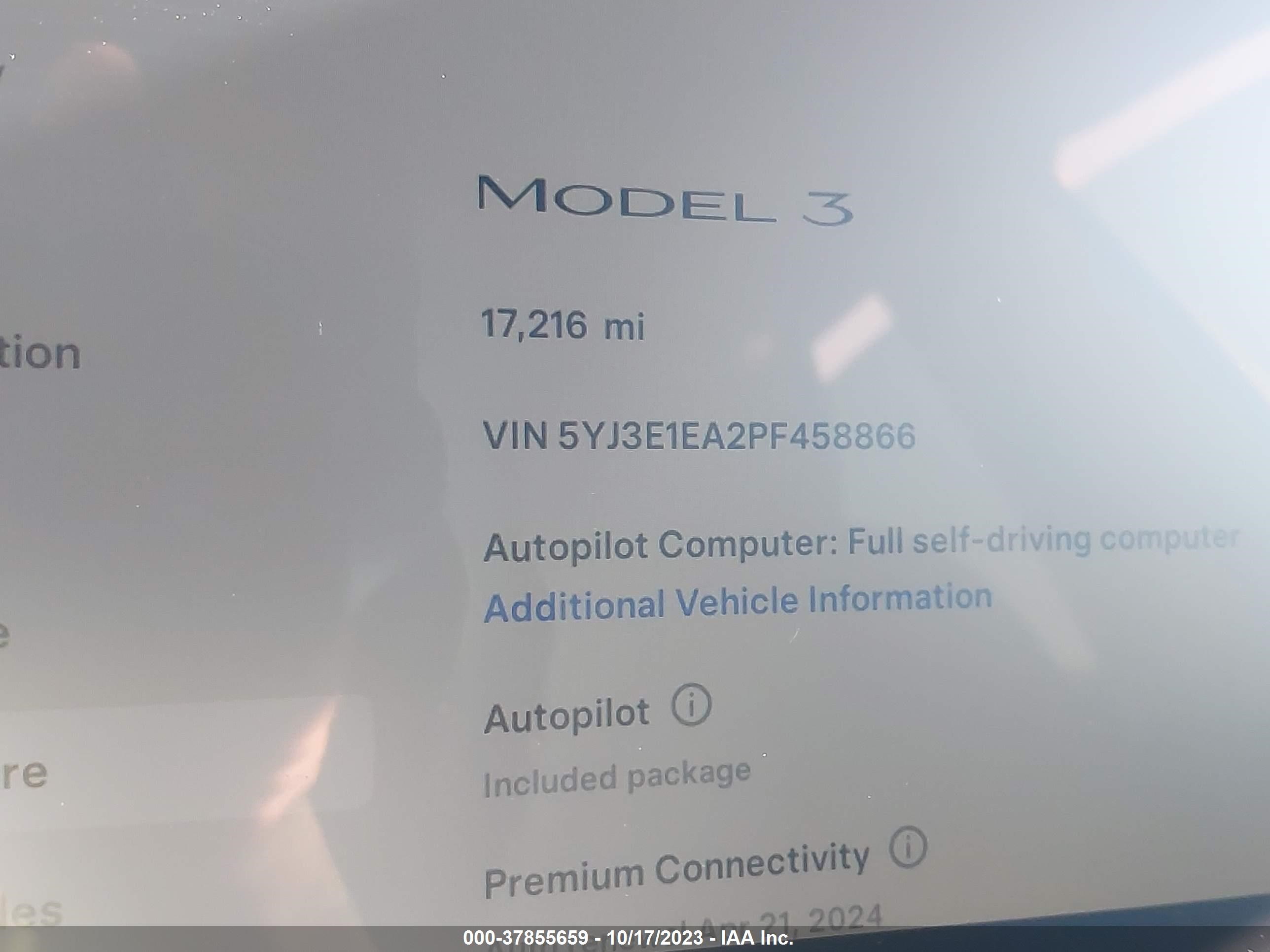 Photo 6 VIN: 5YJ3E1EA2PF458866 - TESLA MODEL 3 