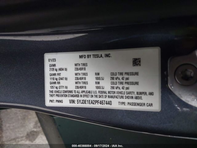 Photo 8 VIN: 5YJ3E1EA2PF467440 - TESLA MODEL 3 