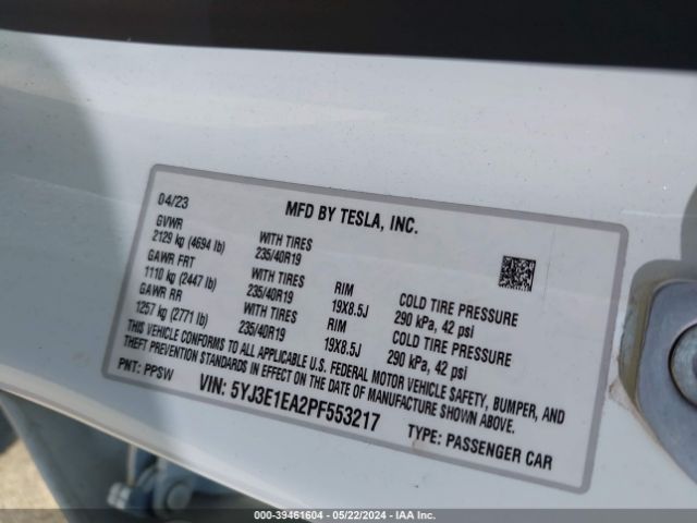 Photo 8 VIN: 5YJ3E1EA2PF553217 - TESLA MODEL 3 