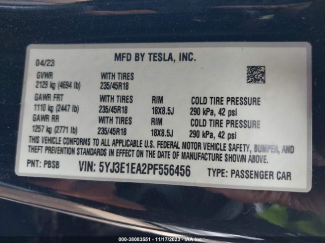 Photo 8 VIN: 5YJ3E1EA2PF556456 - TESLA MODEL 3 