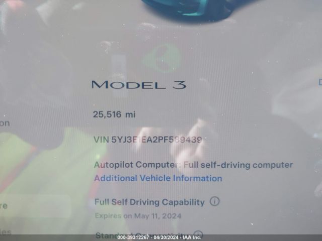 Photo 6 VIN: 5YJ3E1EA2PF589439 - TESLA MODEL 3 