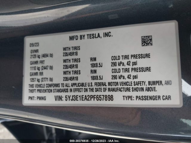 Photo 8 VIN: 5YJ3E1EA2PF657898 - TESLA MODEL 3 