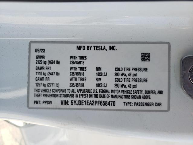 Photo 11 VIN: 5YJ3E1EA2PF658470 - TESLA MODEL 3 