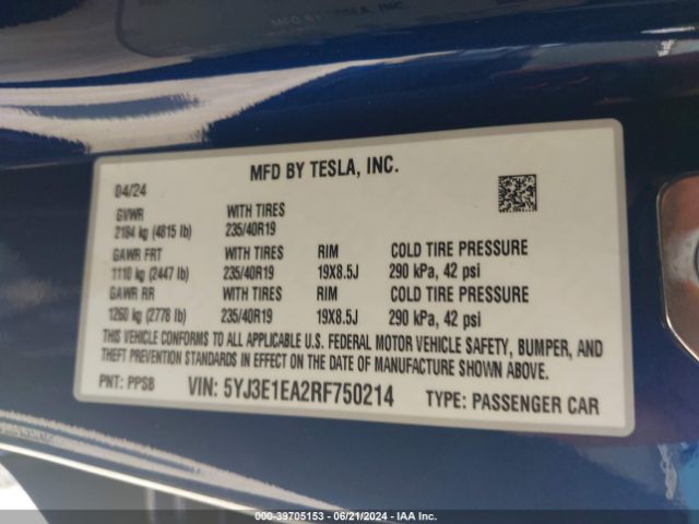 Photo 8 VIN: 5YJ3E1EA2RF750214 - TESLA MODEL 3 