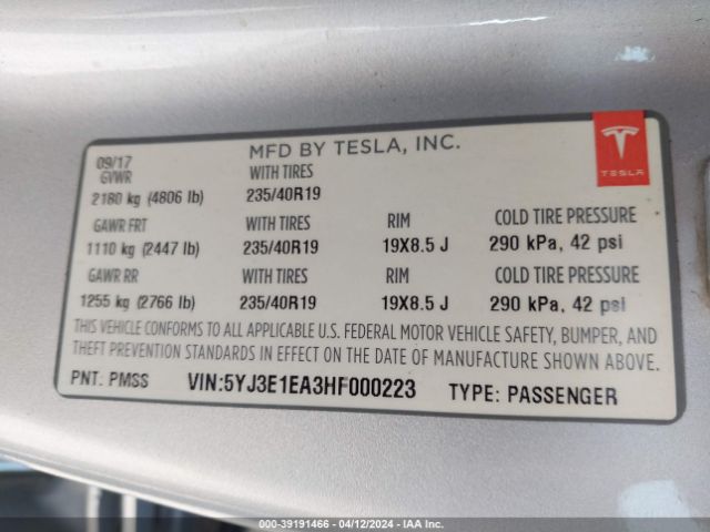 Photo 8 VIN: 5YJ3E1EA3HF000223 - TESLA MODEL 3 