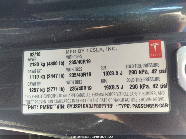 Photo 8 VIN: 5YJ3E1EA3JF007713 - TESLA MODEL 3 