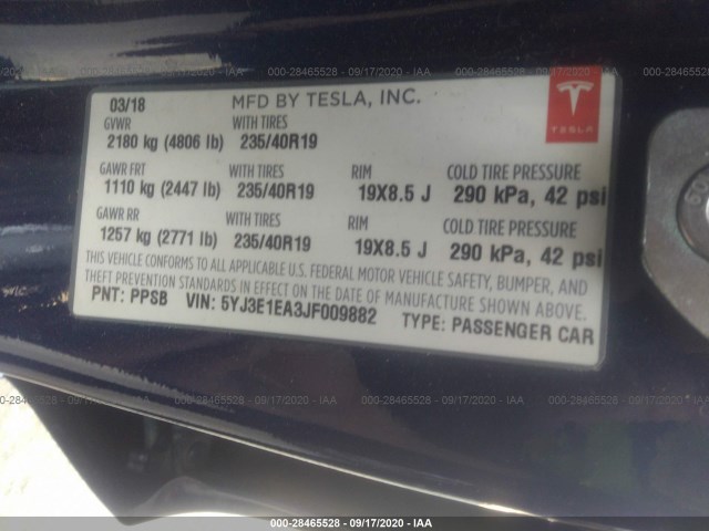 Photo 8 VIN: 5YJ3E1EA3JF009882 - TESLA MODEL 3 