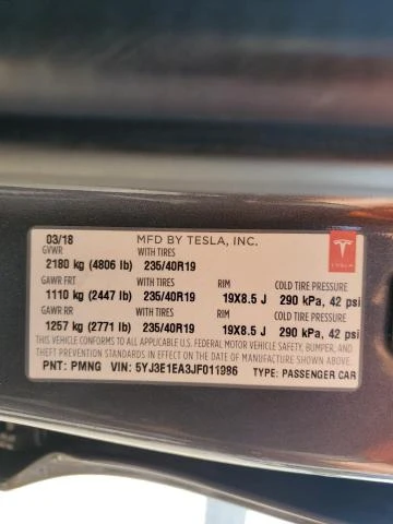 Photo 11 VIN: 5YJ3E1EA3JF011986 - TESLA MODEL 3 