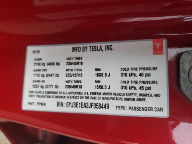 Photo 12 VIN: 5YJ3E1EA3JF058449 - TESLA MODEL 3 