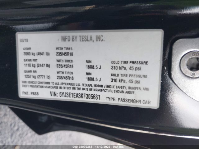 Photo 8 VIN: 5YJ3E1EA3KF305681 - TESLA MODEL 3 