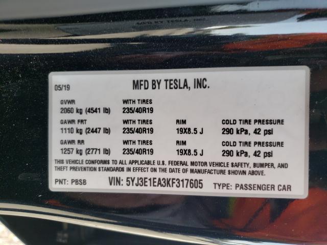 Photo 9 VIN: 5YJ3E1EA3KF317605 - TESLA MODEL 3 