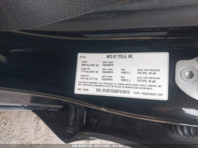 Photo 8 VIN: 5YJ3E1EA3KF410415 - TESLA MODEL 3 