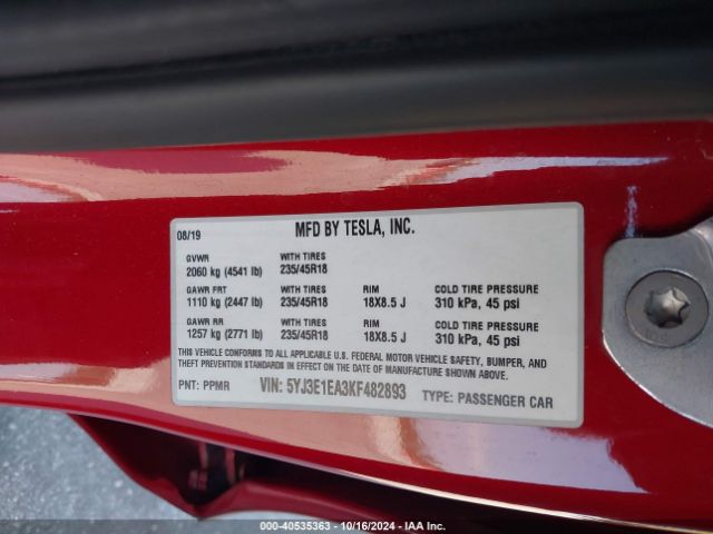 Photo 8 VIN: 5YJ3E1EA3KF482893 - TESLA MODEL 3 