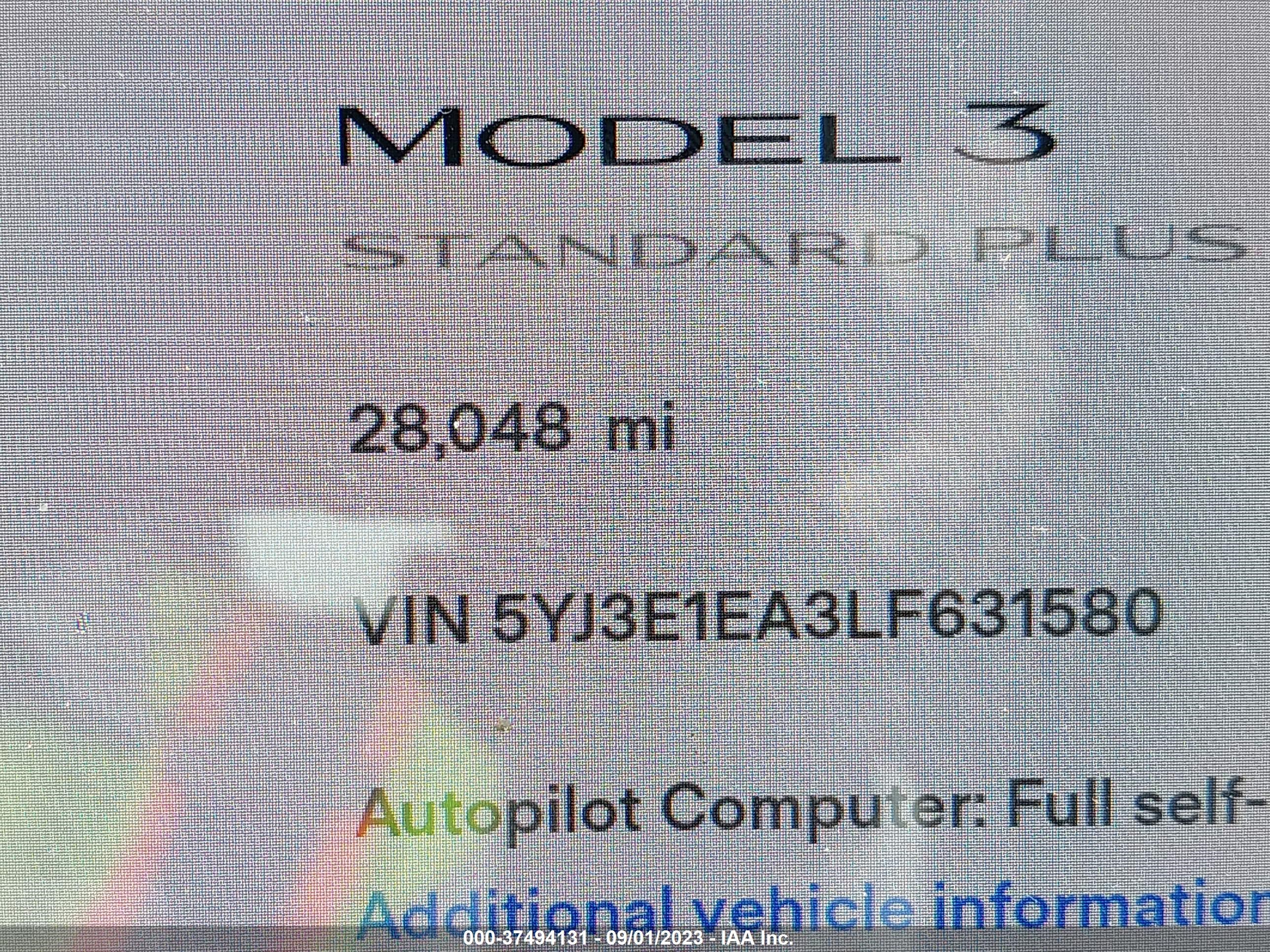 Photo 13 VIN: 5YJ3E1EA3LF631580 - TESLA MODEL 3 