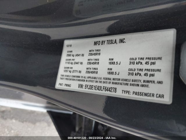 Photo 8 VIN: 5YJ3E1EA3LF644278 - TESLA MODEL 3 