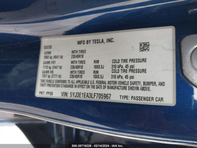 Photo 8 VIN: 5YJ3E1EA3LF705967 - TESLA MODEL 3 