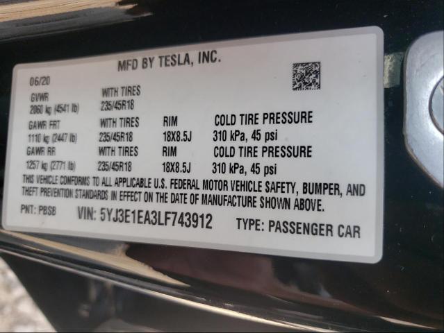 Photo 9 VIN: 5YJ3E1EA3LF743912 - TESLA MODEL 3 