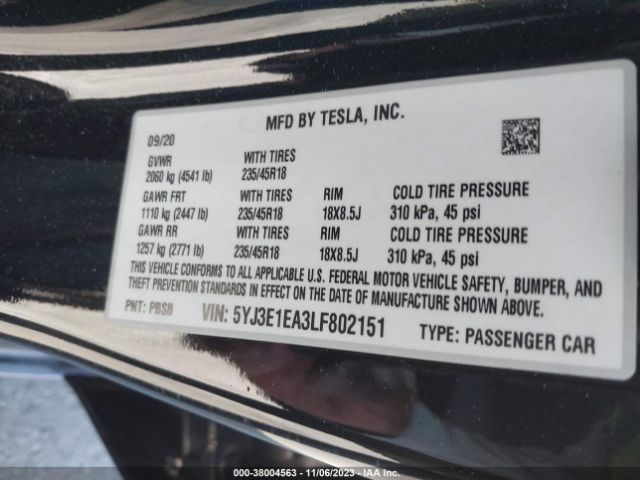 Photo 8 VIN: 5YJ3E1EA3LF802151 - TESLA MODEL 3 