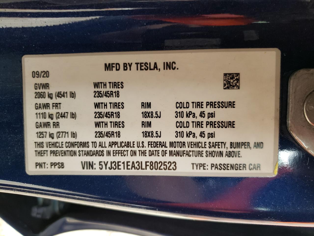 Photo 11 VIN: 5YJ3E1EA3LF802523 - TESLA MODEL 3 