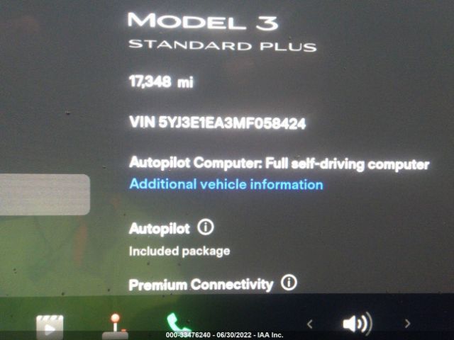 Photo 6 VIN: 5YJ3E1EA3MF058424 - TESLA MODEL 3 