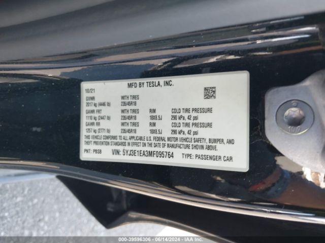 Photo 8 VIN: 5YJ3E1EA3MF095764 - TESLA MODEL 3 