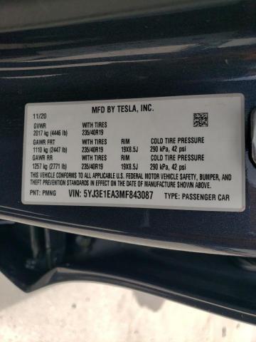 Photo 12 VIN: 5YJ3E1EA3MF843087 - TESLA MODEL 3 