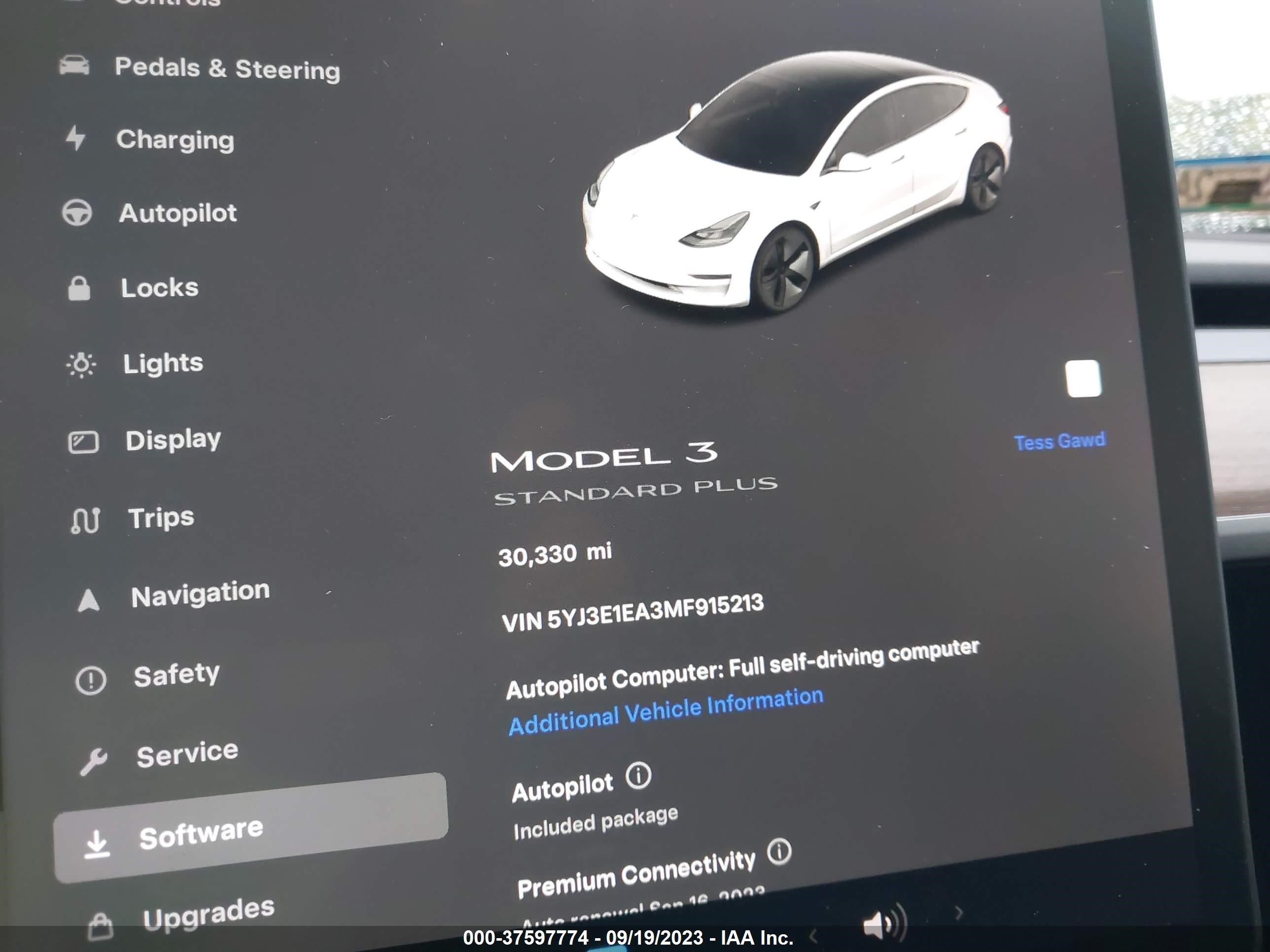 Photo 12 VIN: 5YJ3E1EA3MF915213 - TESLA MODEL 3 