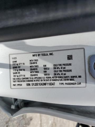 Photo 12 VIN: 5YJ3E1EA3NF118347 - TESLA MODEL 3 