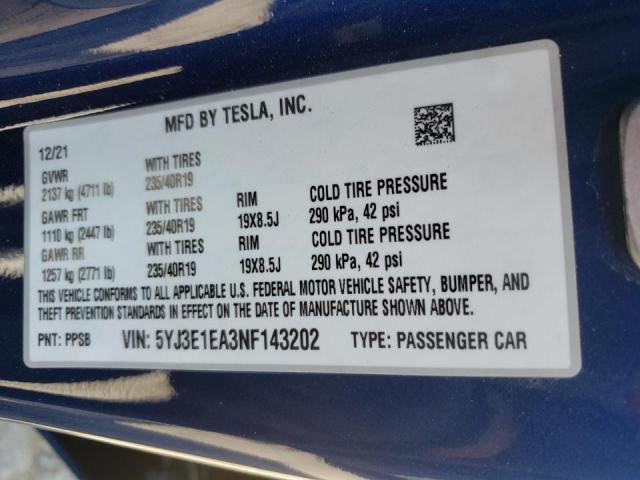 Photo 9 VIN: 5YJ3E1EA3NF143202 - TESLA MODEL 3 