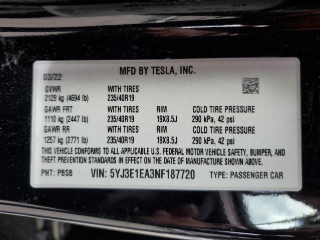 Photo 11 VIN: 5YJ3E1EA3NF187720 - TESLA MODEL 3 