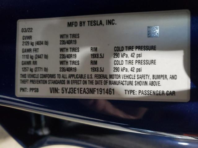 Photo 11 VIN: 5YJ3E1EA3NF191461 - TESLA MODEL 3 