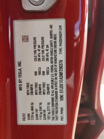 Photo 11 VIN: 5YJ3E1EA3NF290376 - TESLA MODEL 3 